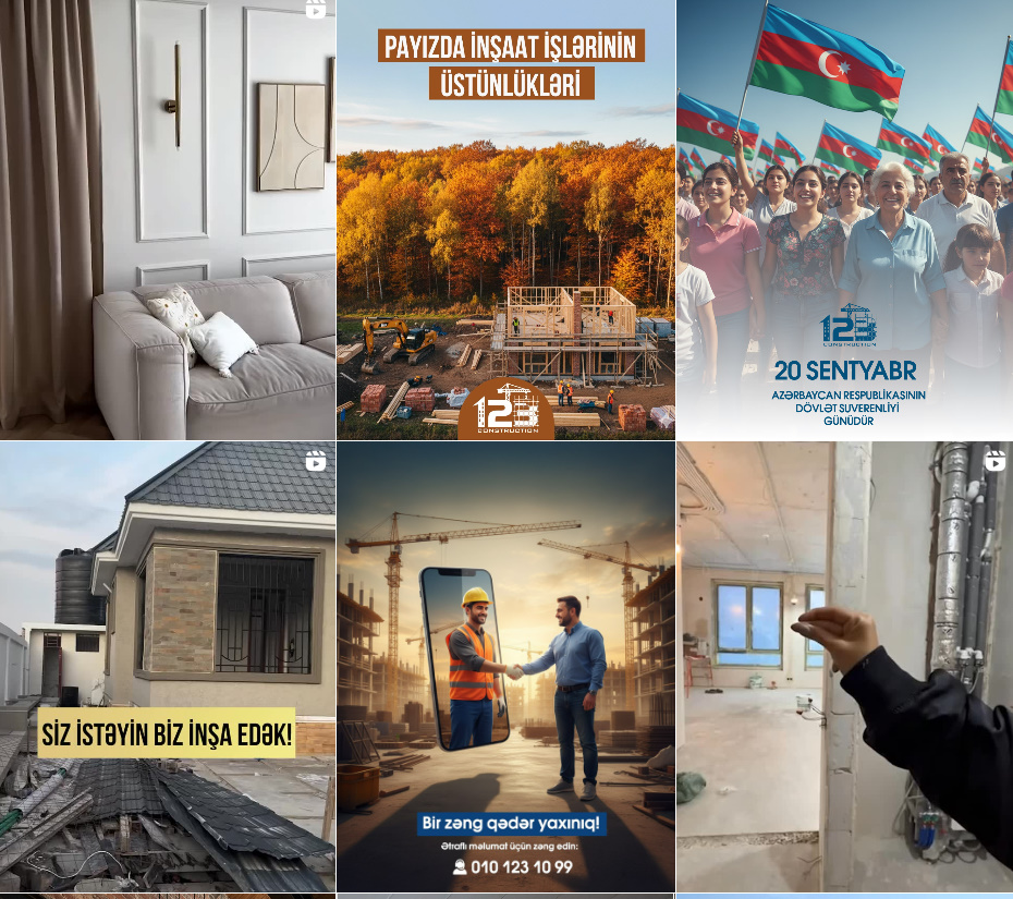 123 CONSTRUCTION Təmir şirkəti SMM nümunəsi
